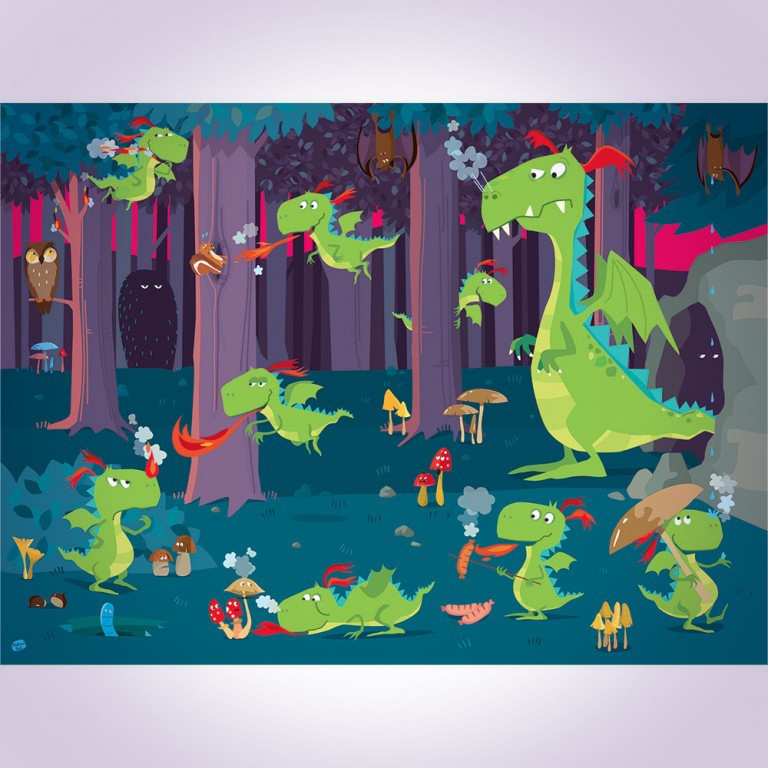Dragones en el bosque caja redonda